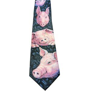 Vintage 1994 Ralph Marlin Necktie Blaine Helman Art Pink Pig Neck Tie Novelty